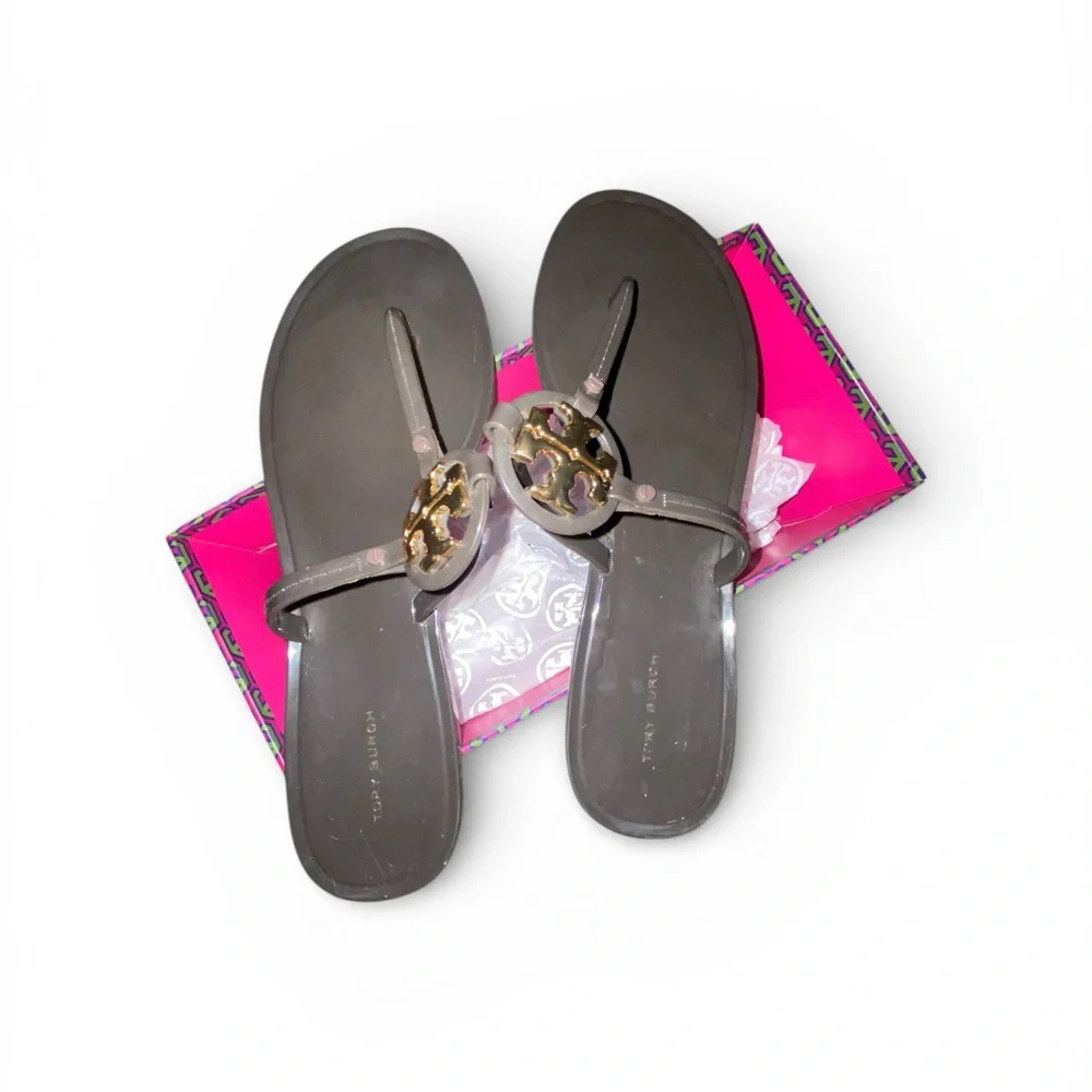 Tory Burch maroon and Gold thong sandals